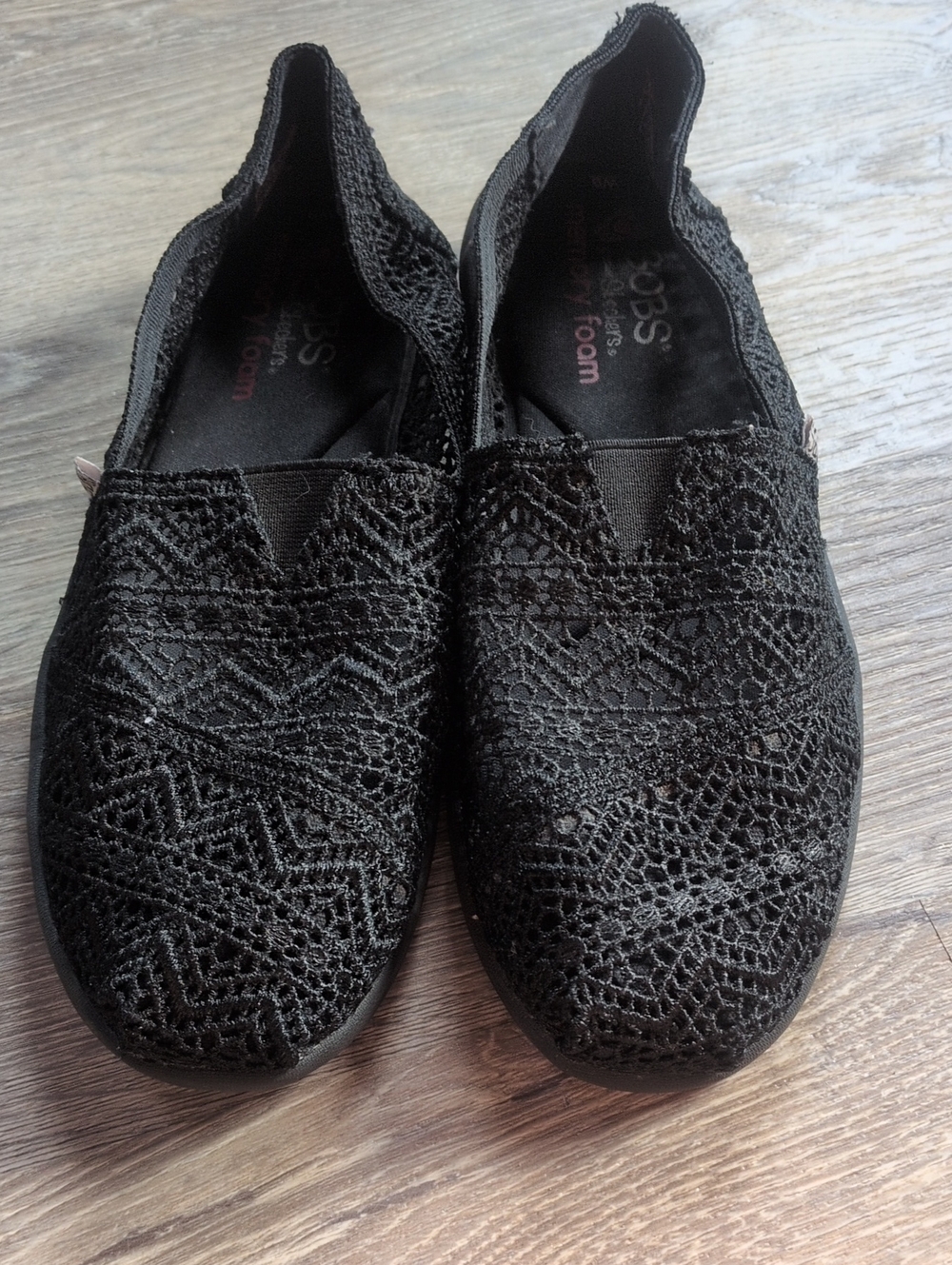 Skechers BOBS Black Crochet Memory Foam Slip-Ons